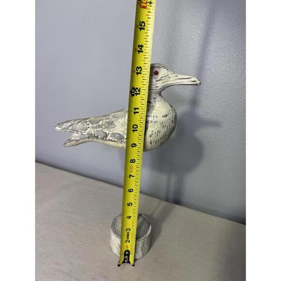 Vintage Carved Wood White Duck On Metal Rod Pedestal PRIMITIVE ARTIST MADE 13” - Picture 9 of 9